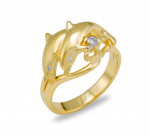 Wyland 2 Dolphin Ring with Diamond in Yellow Gold