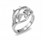 Wyland 2 Dolphin Ring with Diamond in White Gold